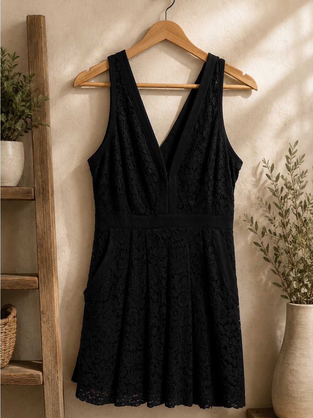 NWT Women's Free People Black Lace V-Neck Dress